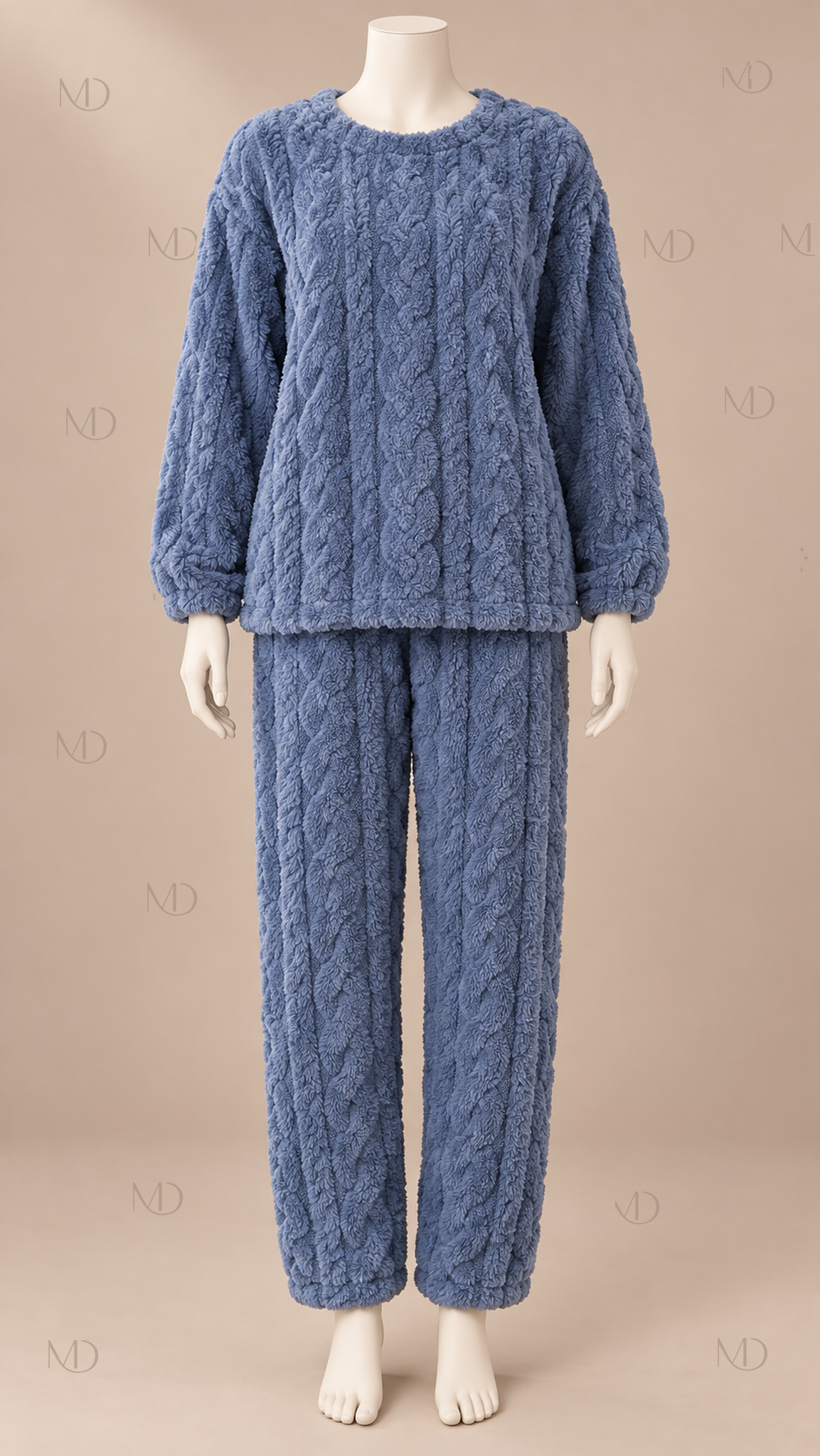Nova Fleece Pajama Set — Dark Blue mannequin front