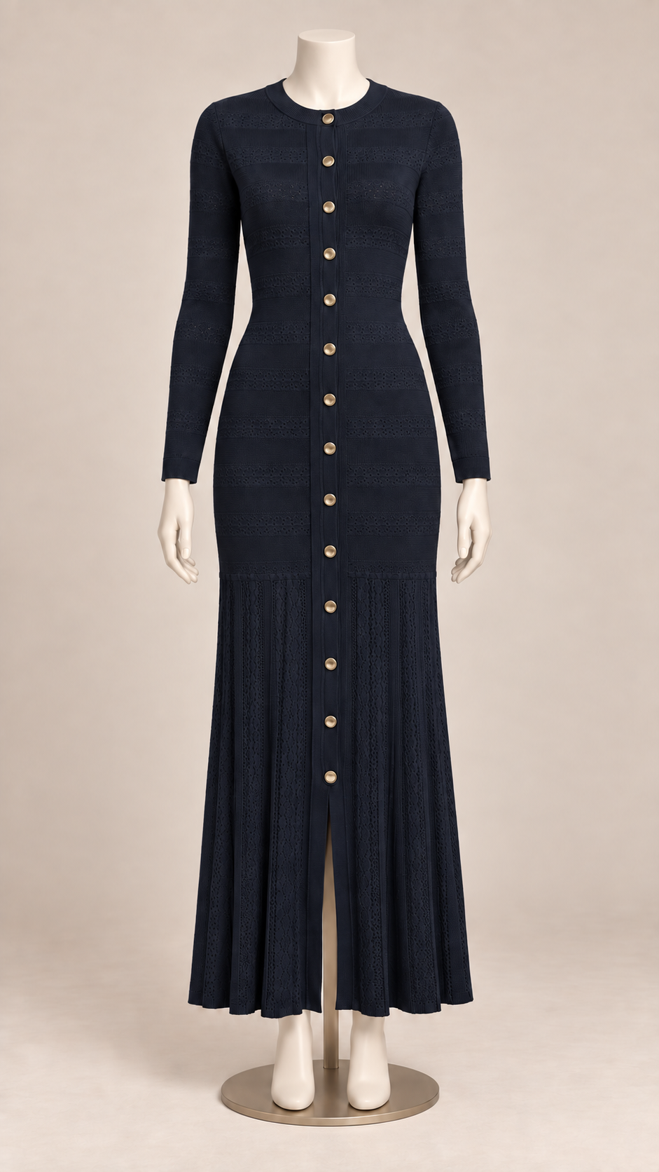 Noemi Ribbed Knit Maxi Dress — Dark Blue mannequin front