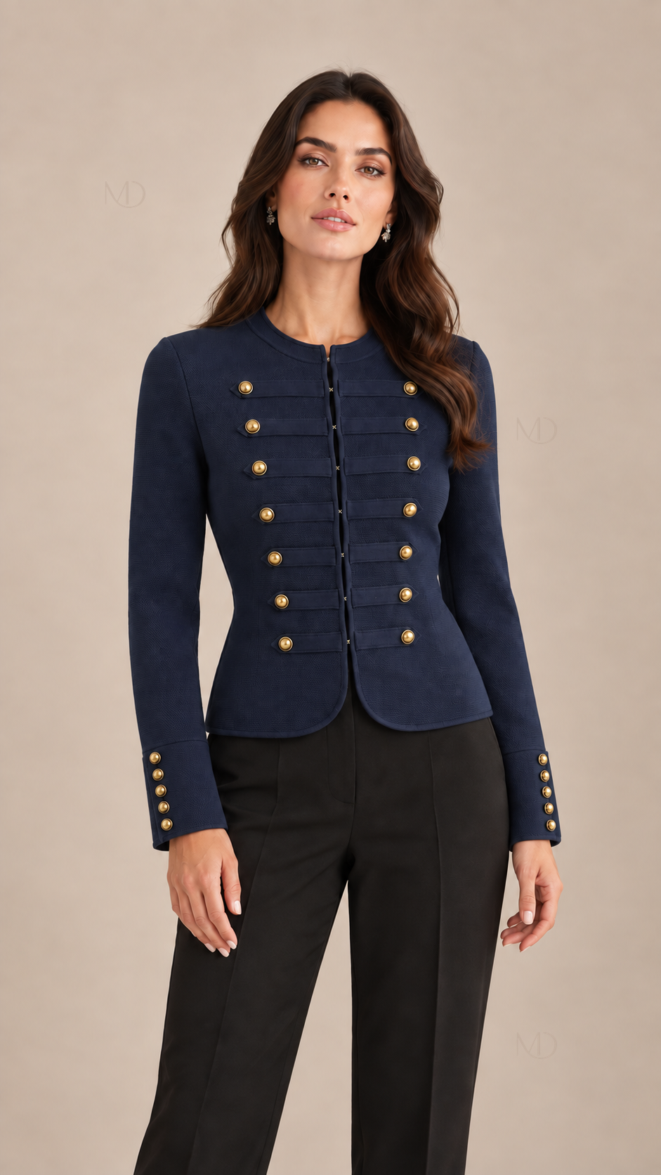 Admiral Military Knit Jacket — Dark Blue model front
