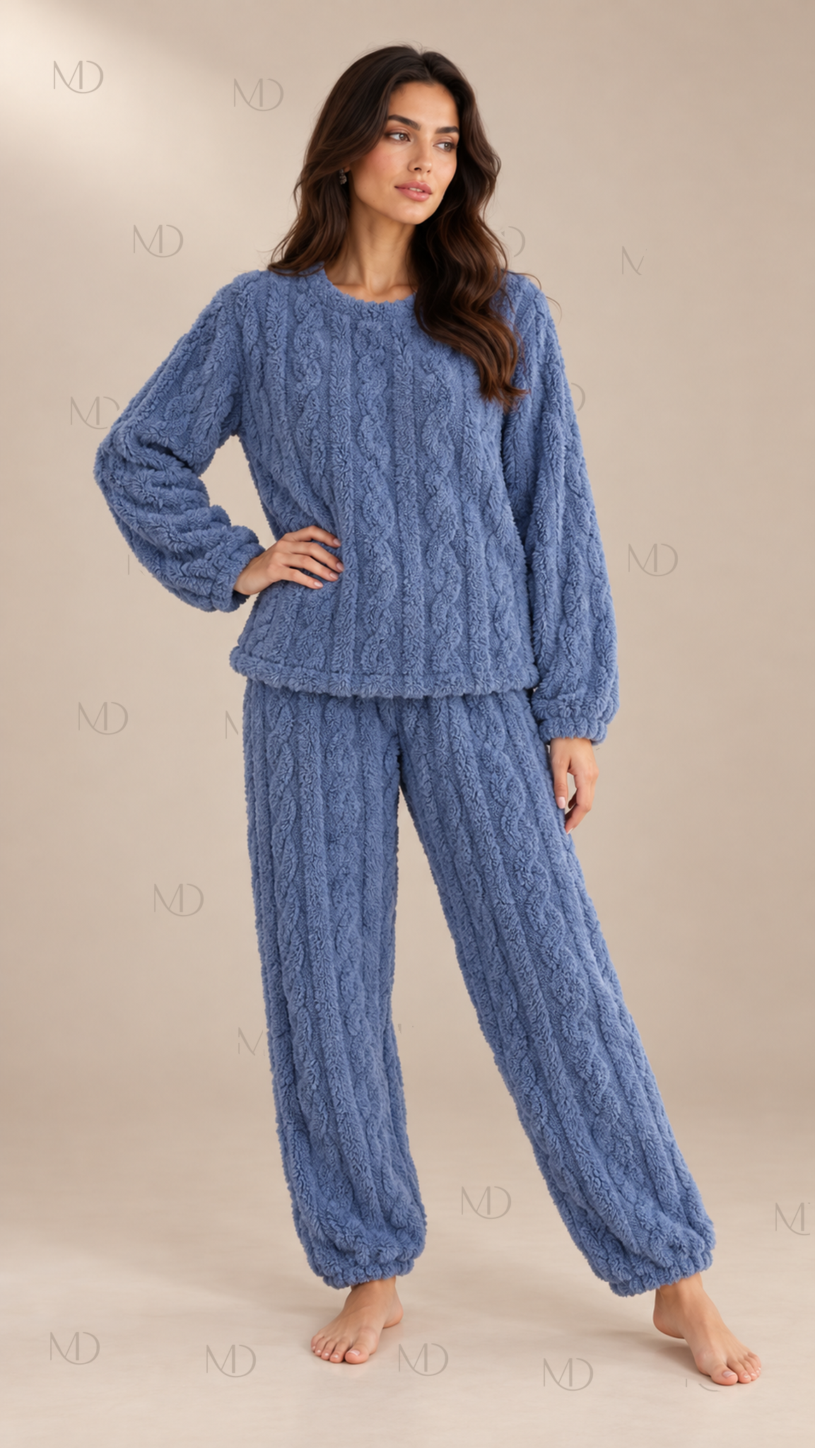 Nova Fleece Pajama Set — Dark Blue model front