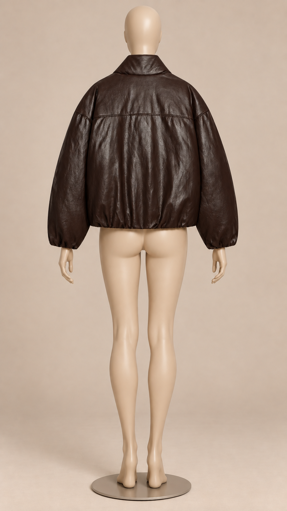 Leonora Drape-Collar Bomber — Dark Brown mannequin back