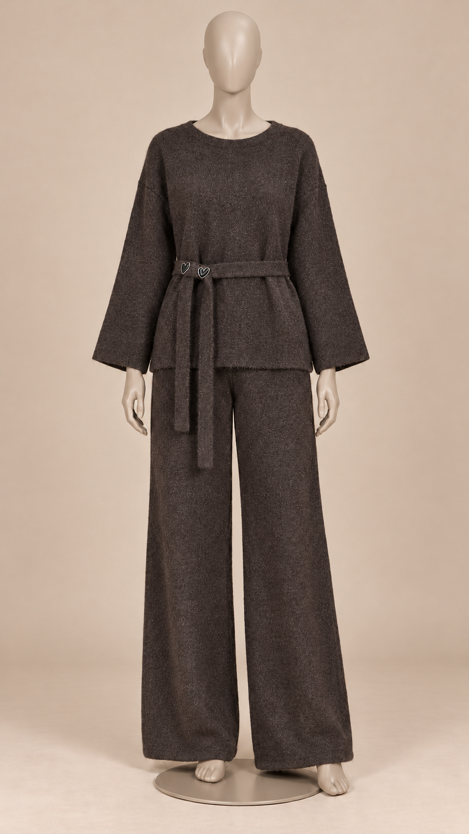 Imogen Belted Knit Set — Dark Brown mannequin front