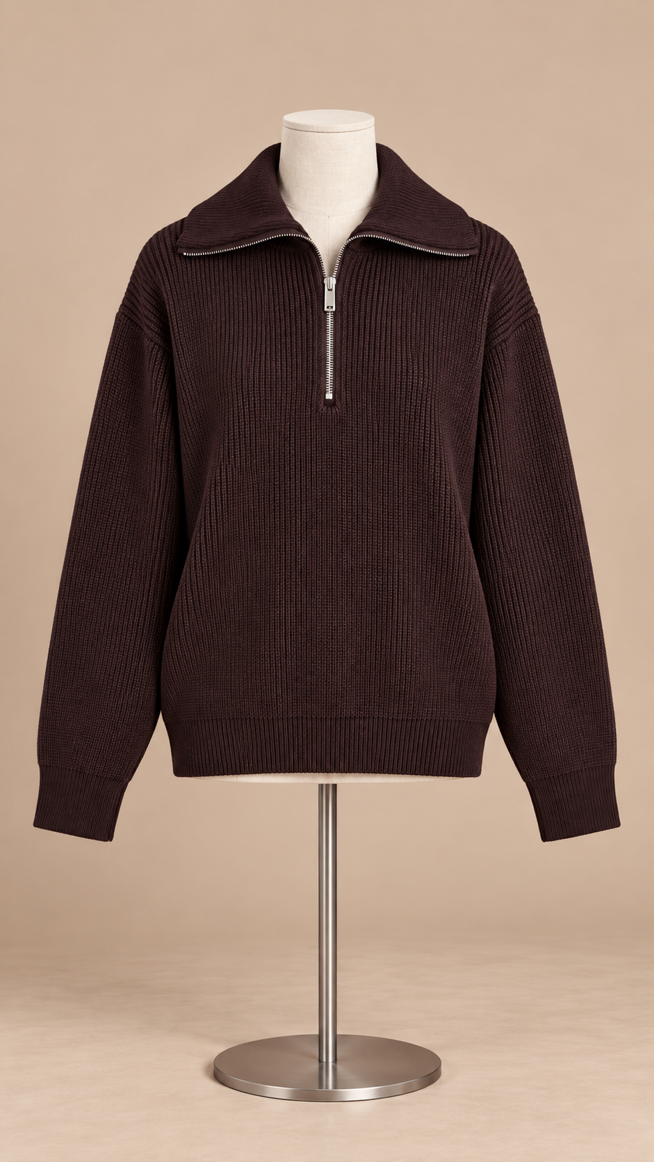 Isadora Half-Zip Sweater — Dark Brown mannequin front
