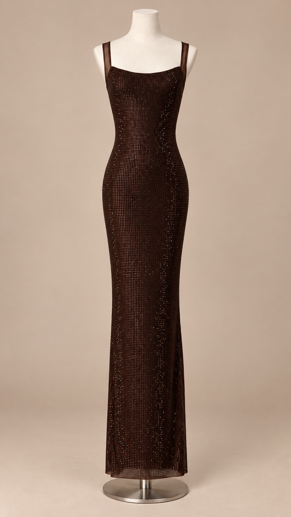 Aurore Backless Maxi — Dark Brown mannequin front