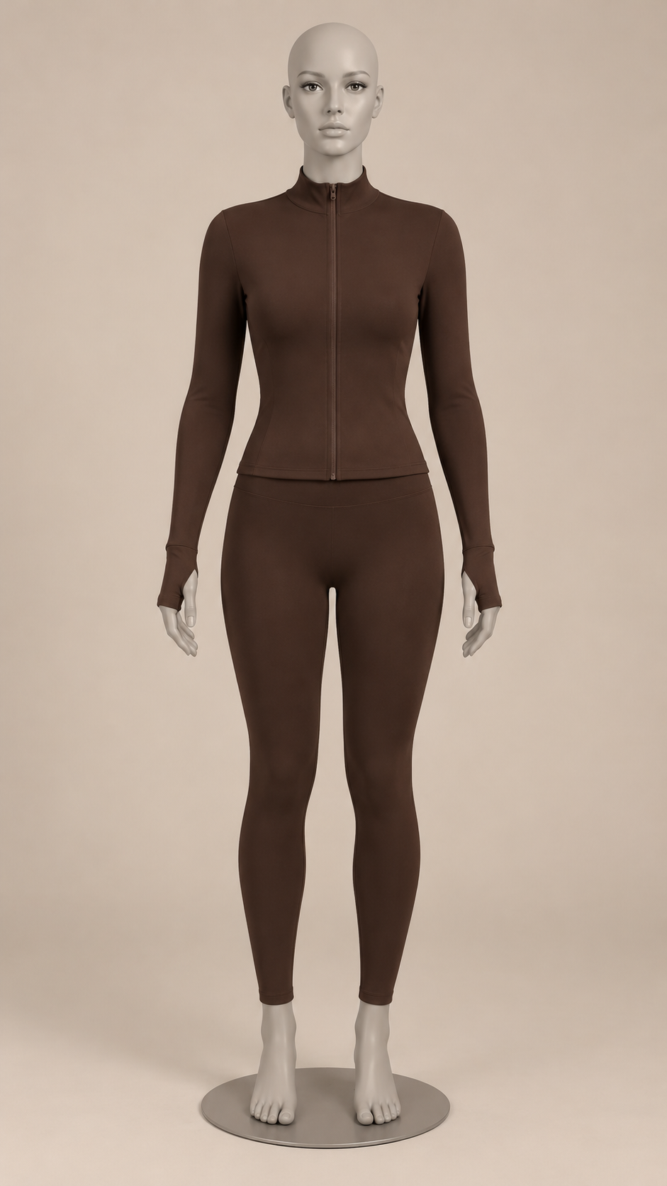 Kalinda Thumbhole Active Set — Dark Brown mannequin front