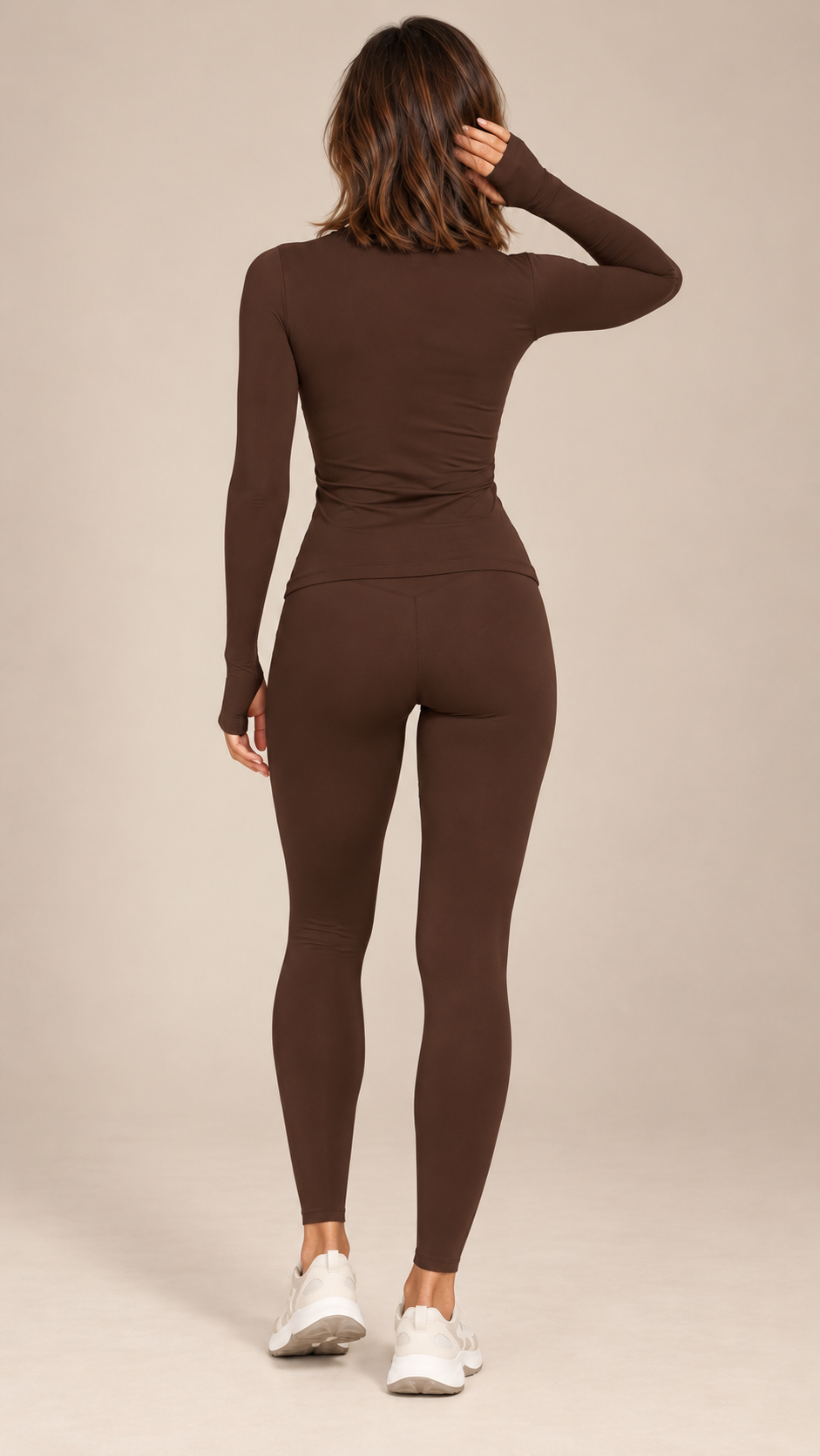 Kalinda Thumbhole Active Set — Dark Brown model back