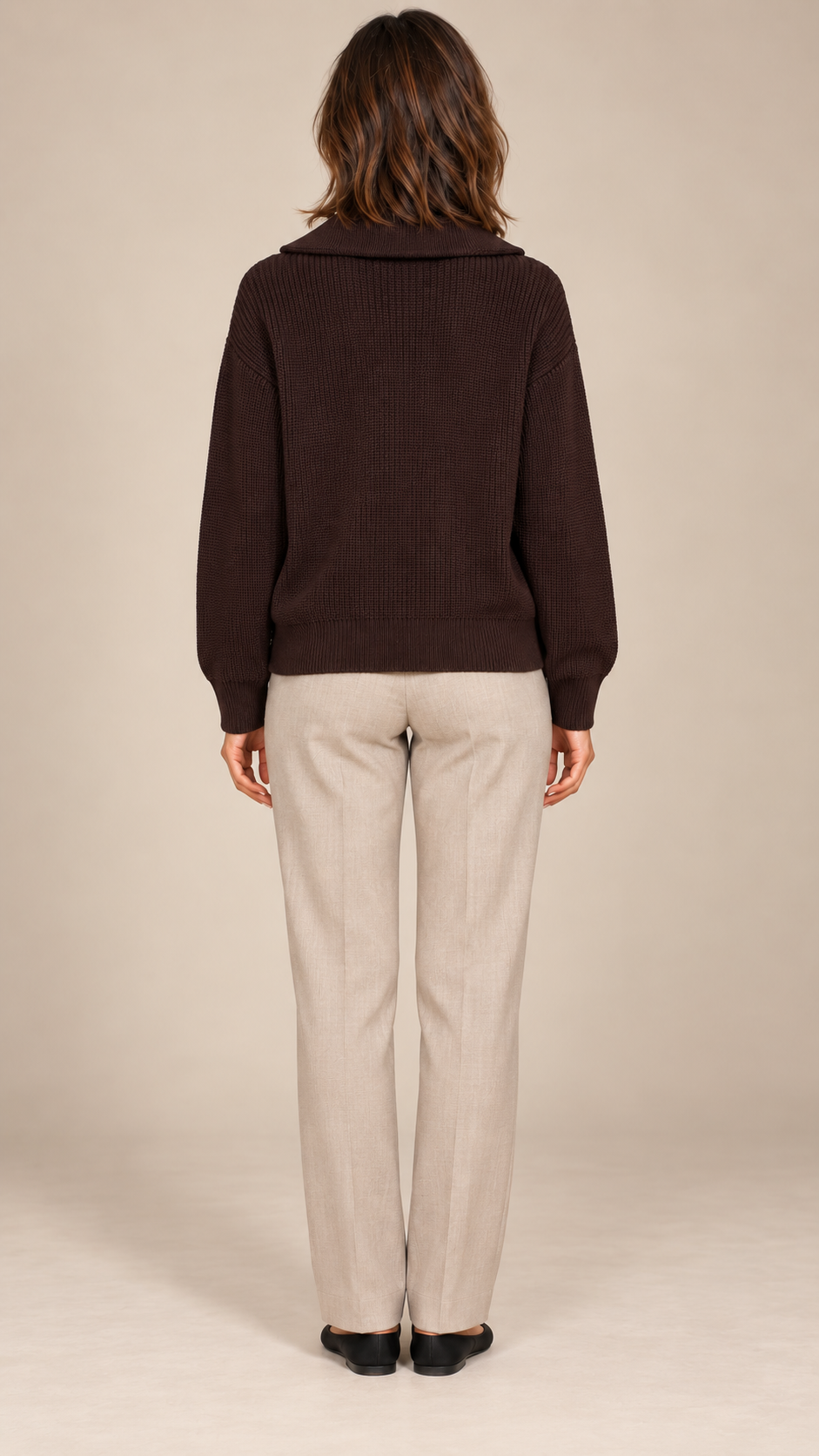 Isadora Half-Zip Sweater — Dark Brown model back