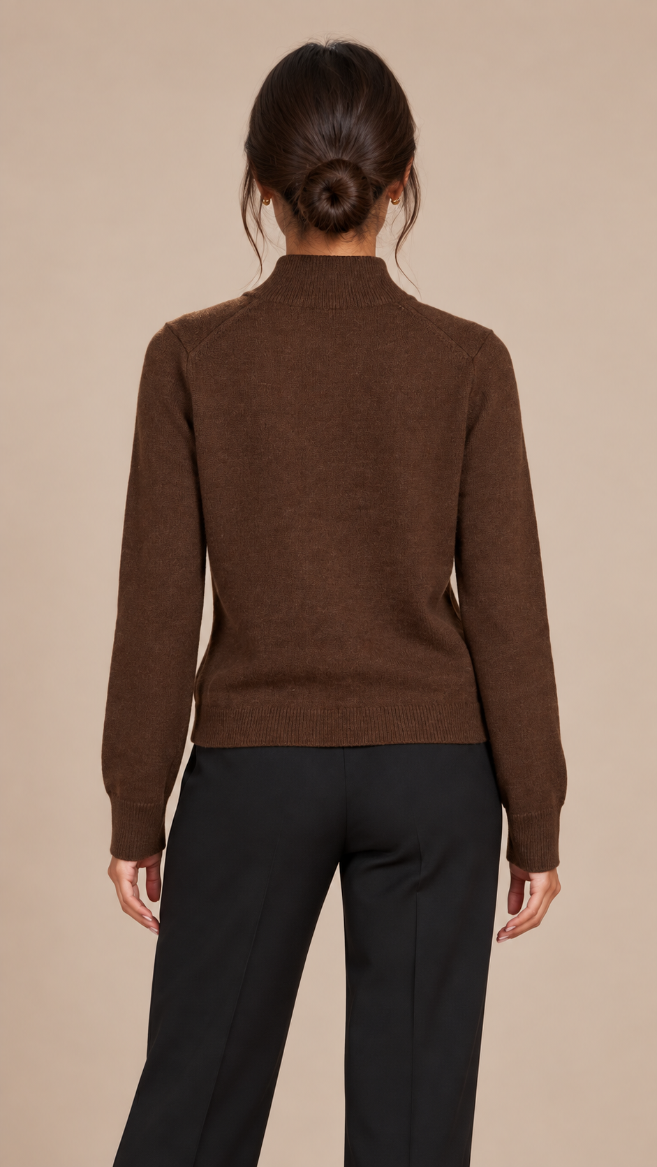 Elsie Zip Knit Cardigan — Dark Brown model back