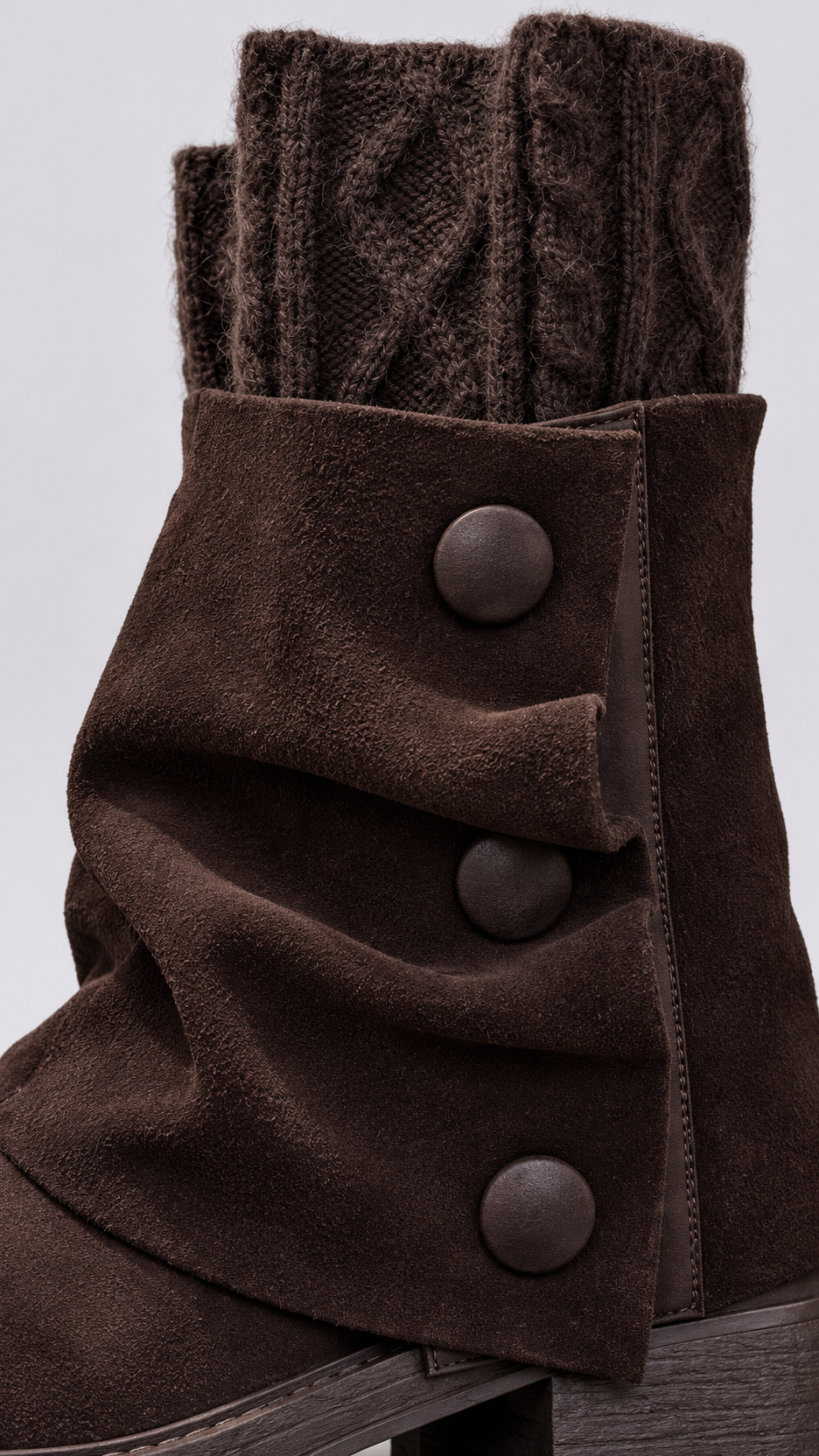 Annabeth Cable-Cuff Ankle Boot — Dark Brown shoe detail