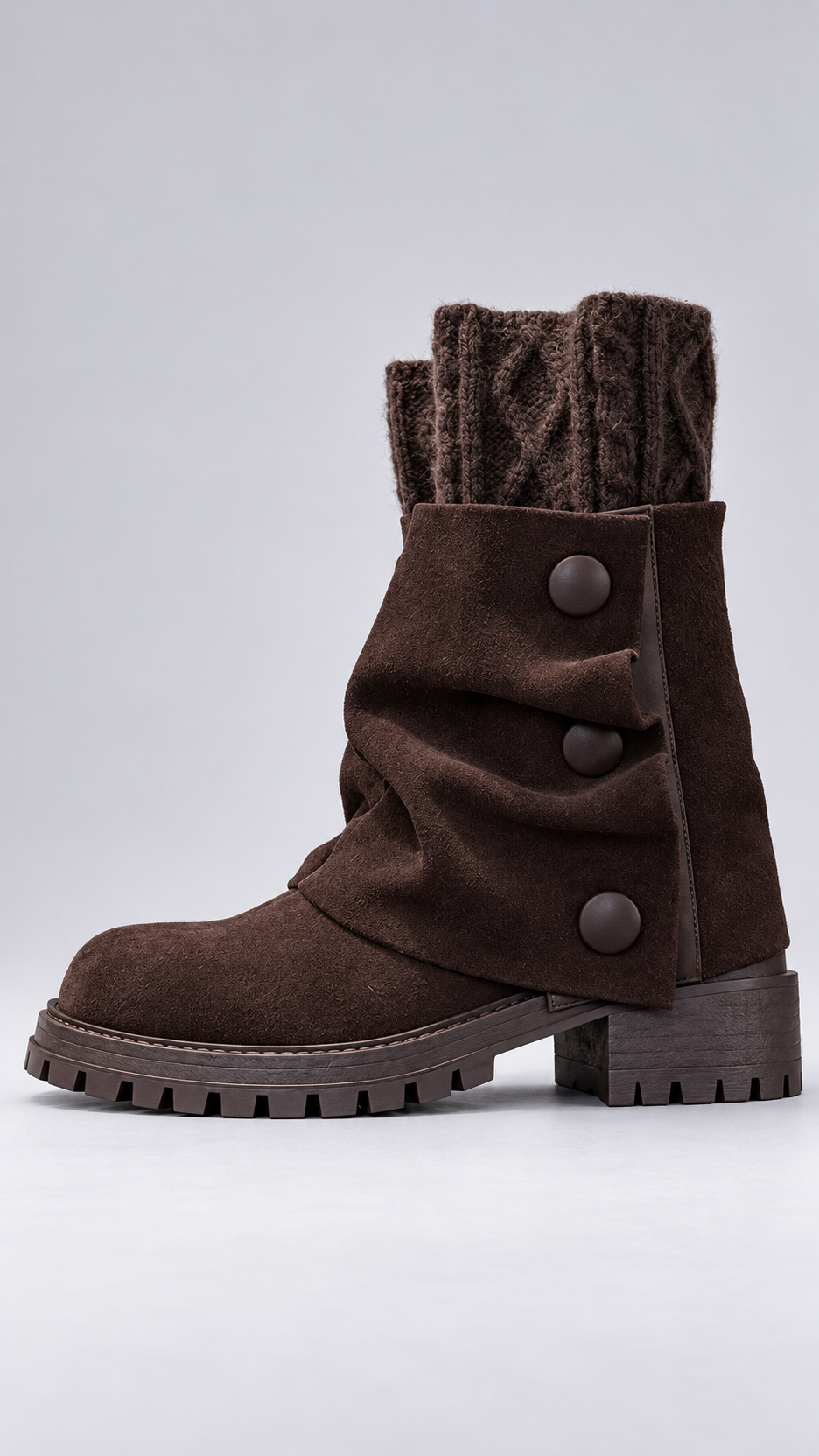 Annabeth Cable-Cuff Ankle Boot — Dark Brown shoe side