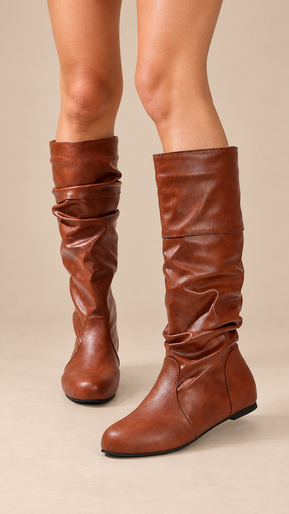 Thessaly Slouch Boot — Dark Brown worn closeup
