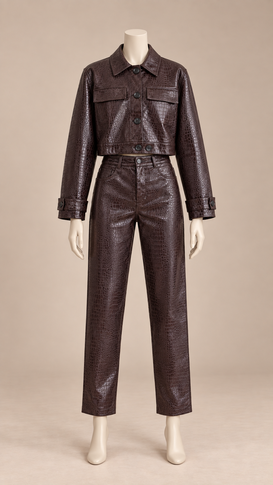 Rivera Croc Leather Set — Dark Burgundy mannequin front