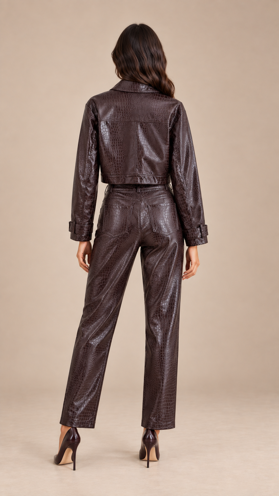 Rivera Croc Leather Set — Dark Burgundy model back