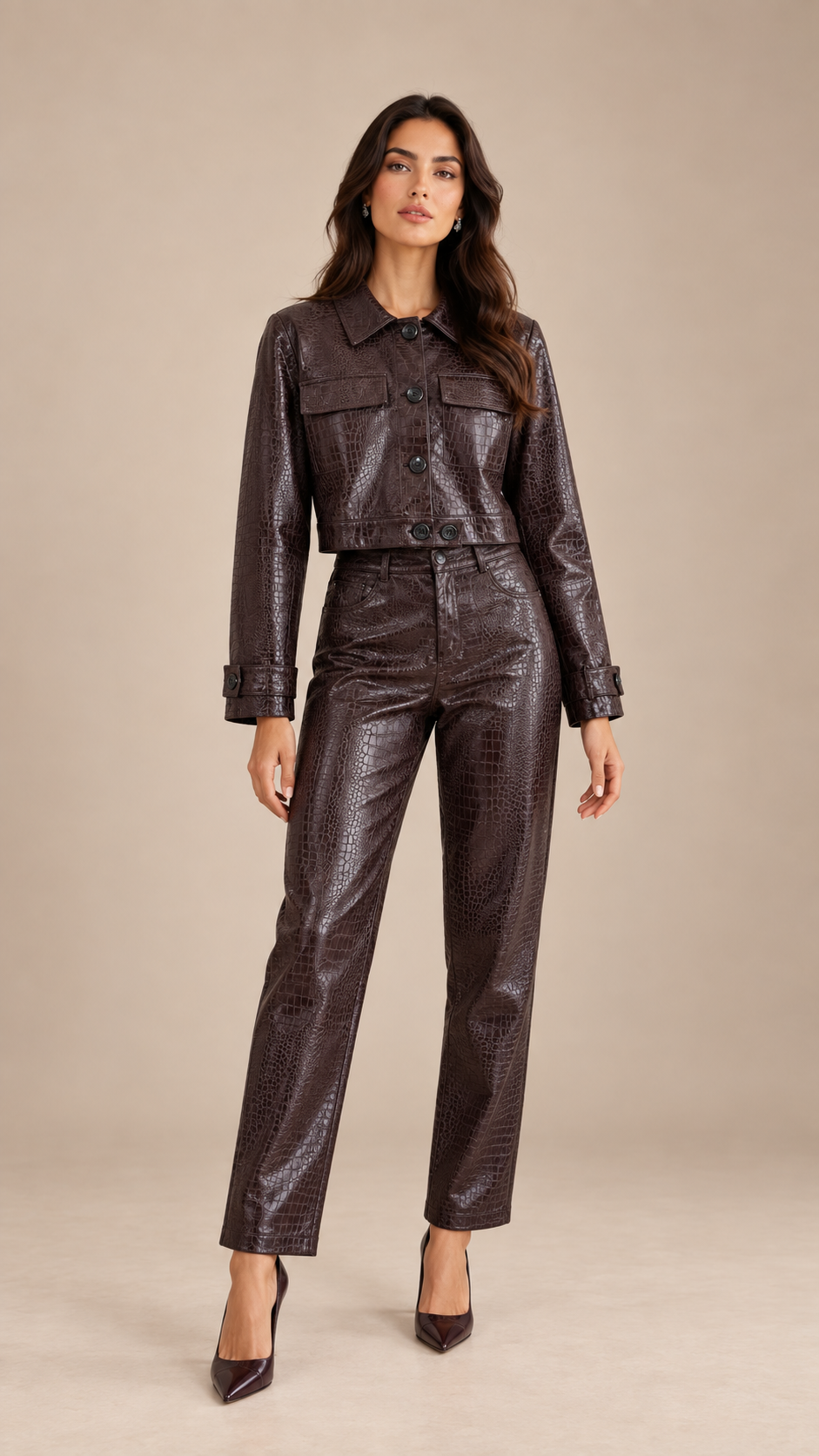 Rivera Croc Leather Set — Dark Burgundy model front