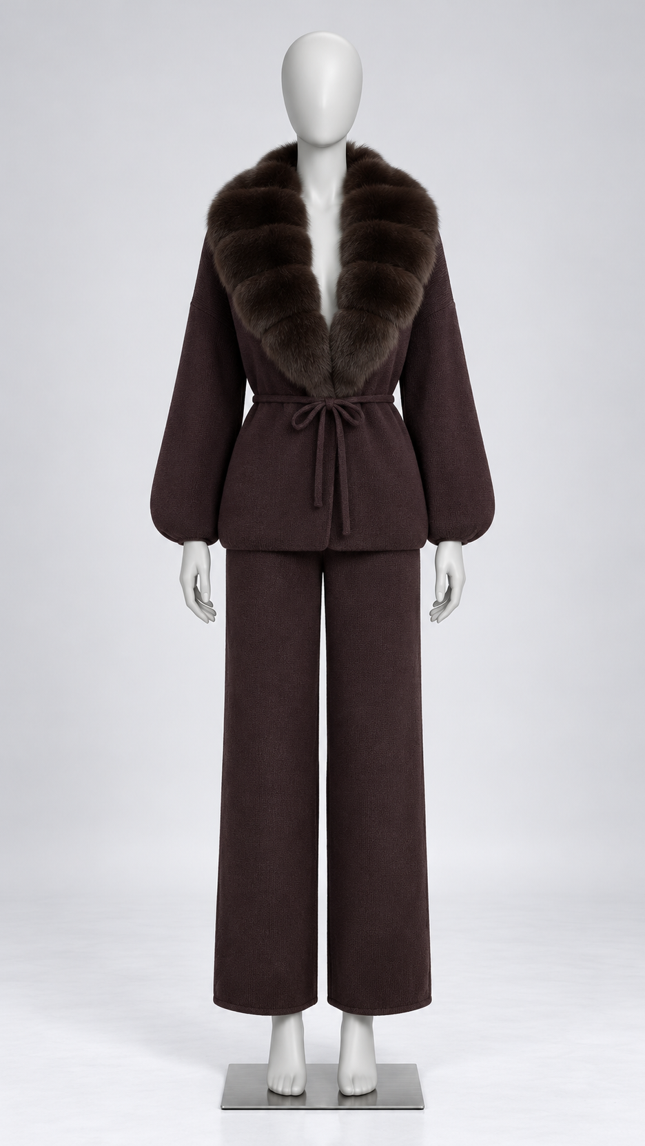 Margit Fox-Collar Knit Set — Dark Coffee + Deep Coffee mannequin front