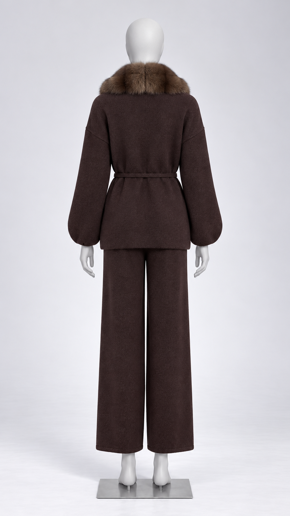 Margit Fox-Collar Knit Set — Dark Coffee + Mink mannequin back