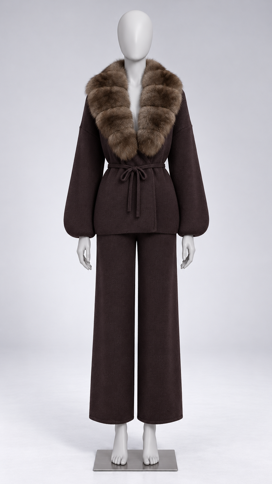 Margit Fox-Collar Knit Set — Dark Coffee + Mink mannequin front