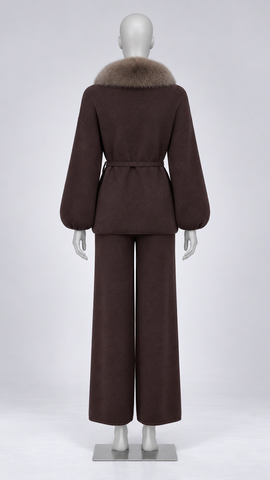 Margit Fox-Collar Knit Set — Dark Coffee + Mocha Gray mannequin back