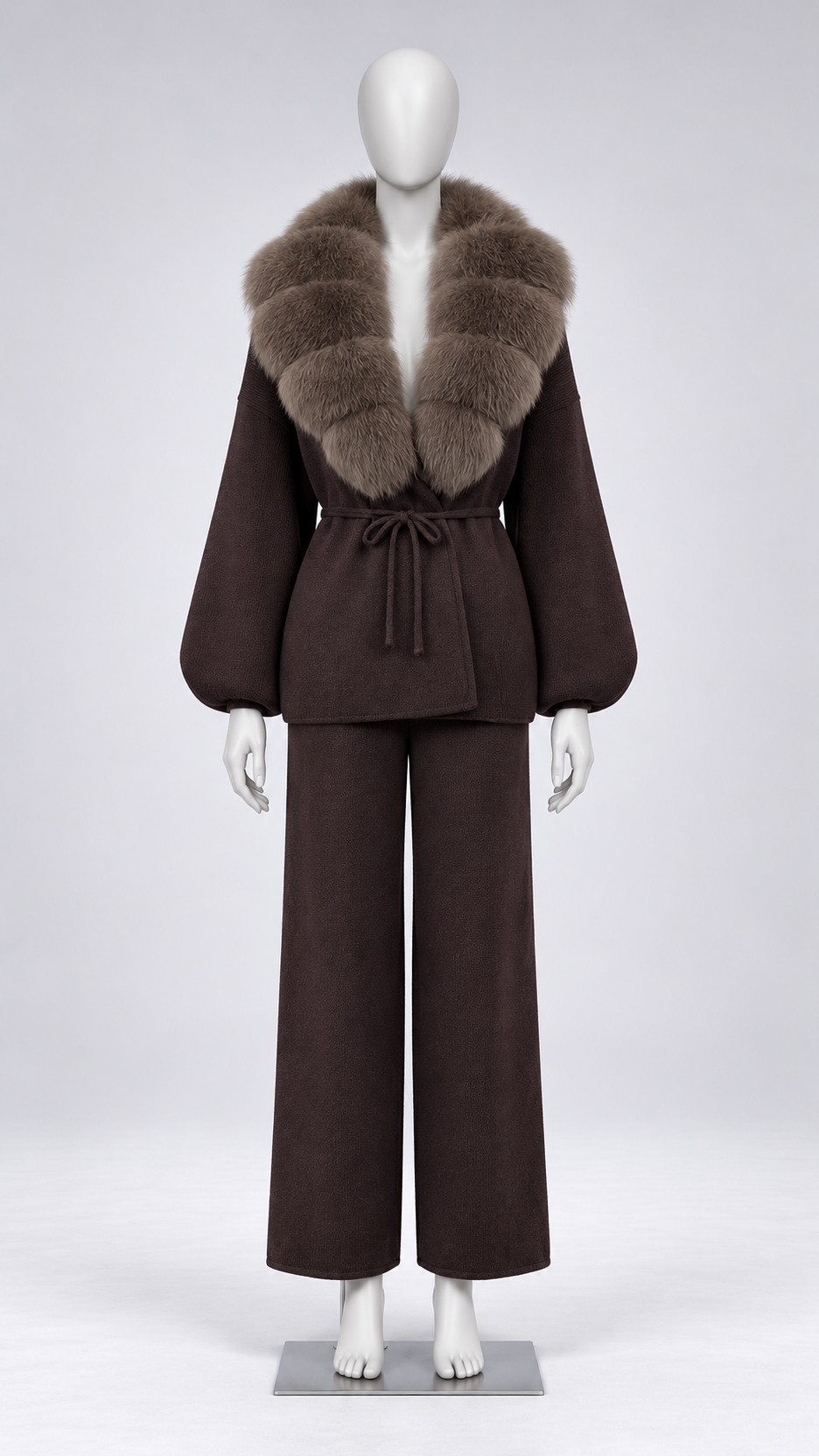 Margit Fox-Collar Knit Set — Dark Coffee + Mocha Gray mannequin front