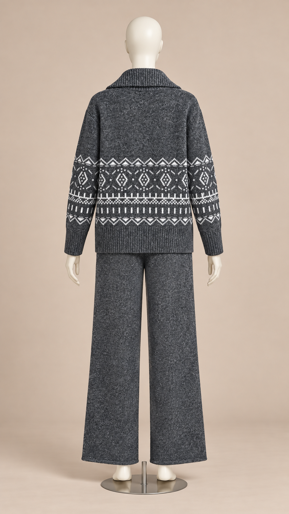 Ingeline Fair Isle Knit Set — Dark Gray mannequin back