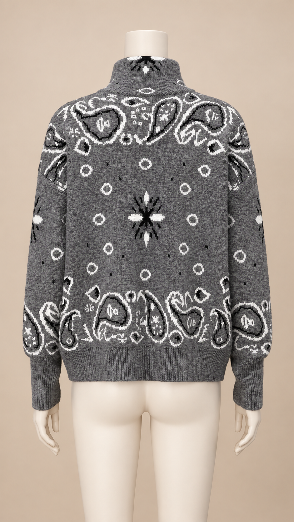 Sienna Paisley Zip Cardigan — Dark Gray mannequin back