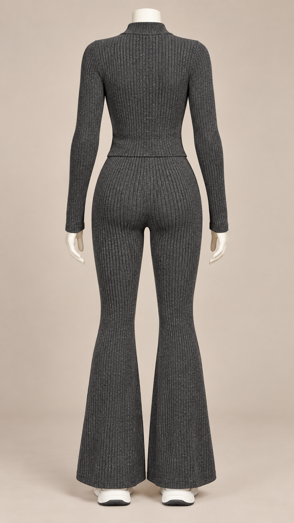 Nova Ribbed Flare Yoga Set — Dark Gray mannequin back