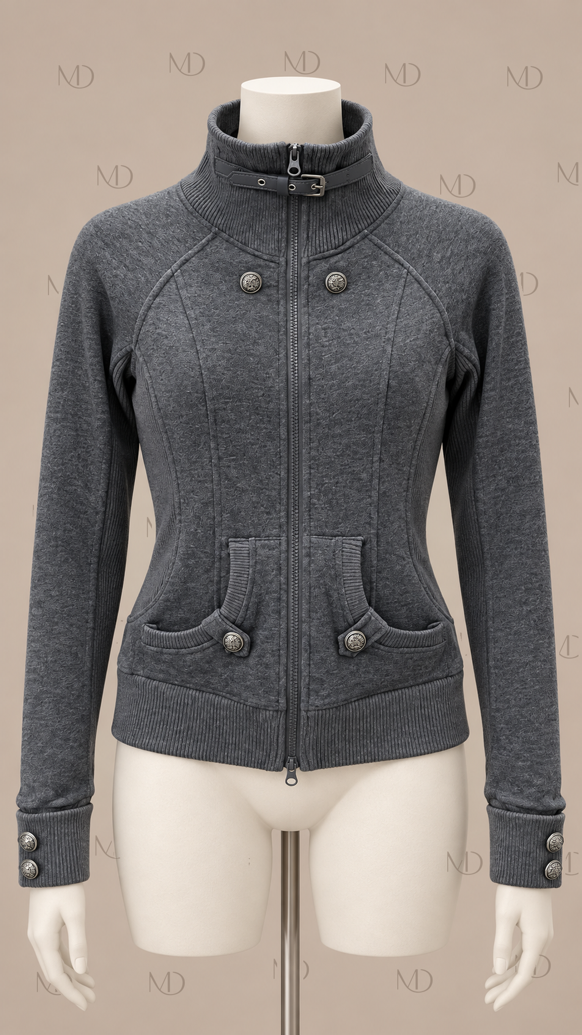 Yuzu Studded Fleece Zip Jacket — Dark Gray mannequin front
