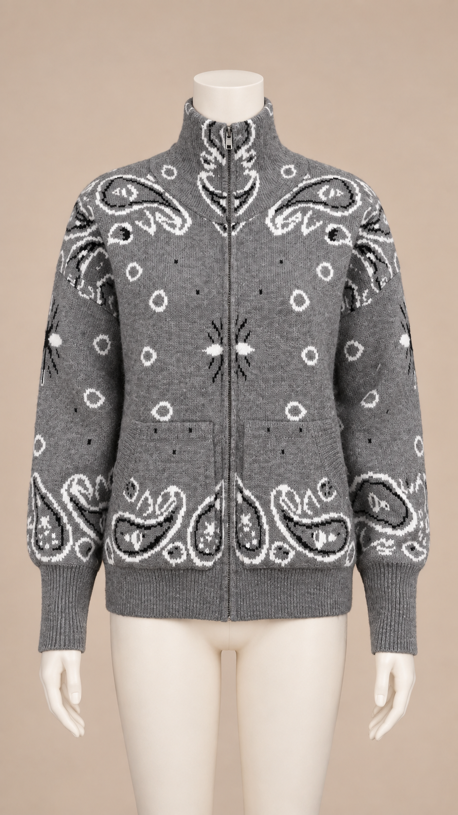 Sienna Paisley Zip Cardigan — Dark Gray mannequin front