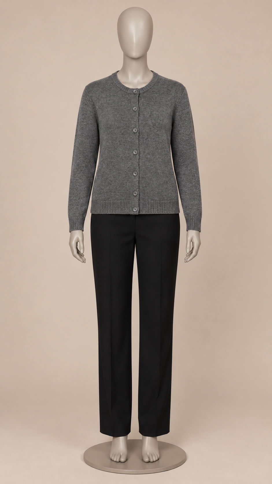 Hedda Crewneck Cardigan — Dark Gray mannequin front