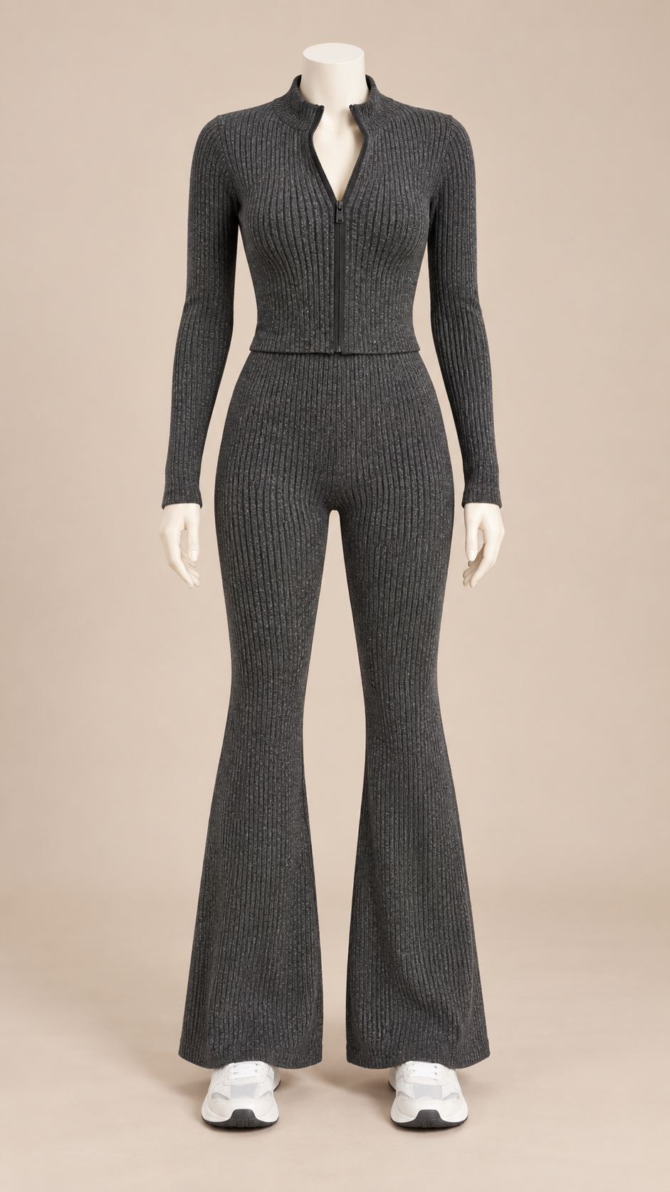 Nova Ribbed Flare Yoga Set — Dark Gray mannequin front
