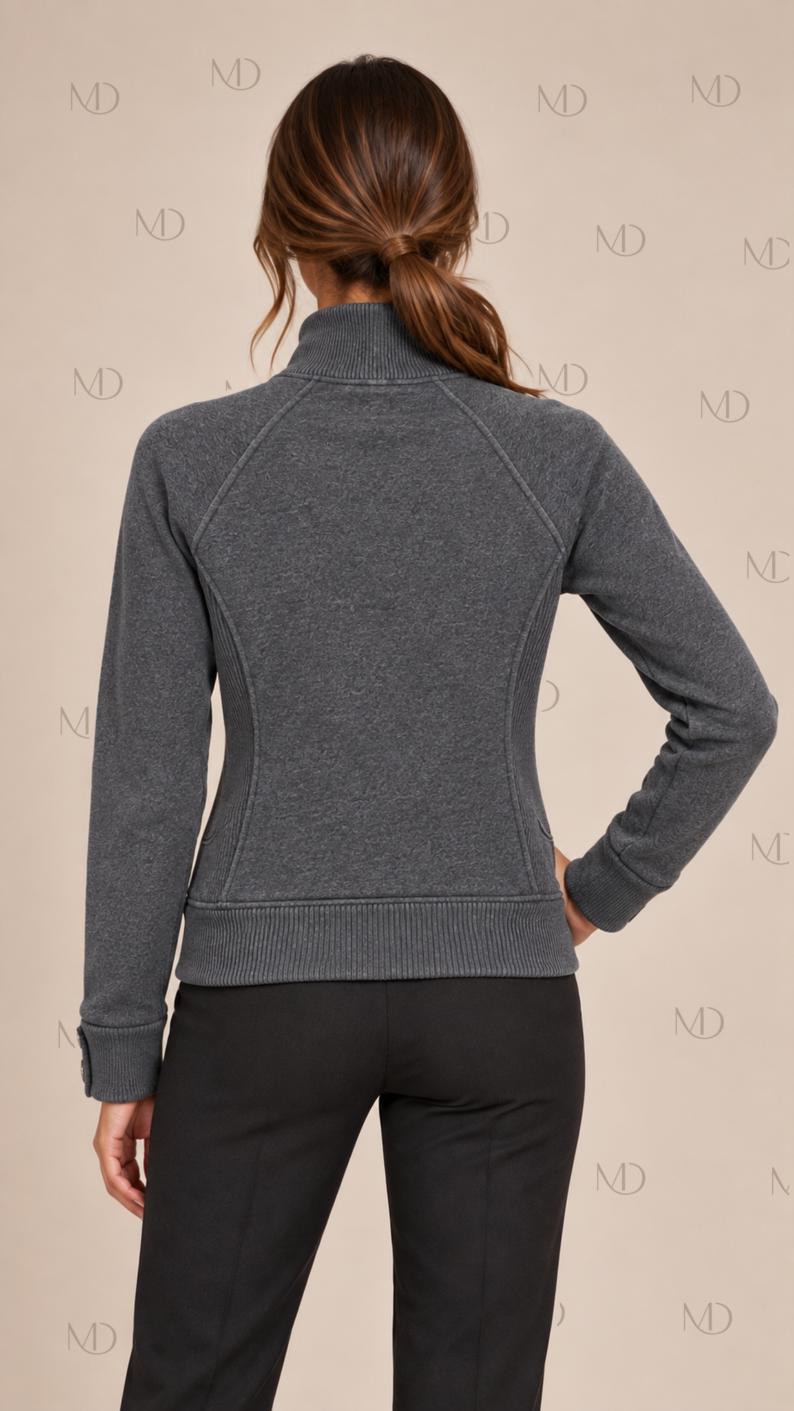 Yuzu Studded Fleece Zip Jacket — Dark Gray model back