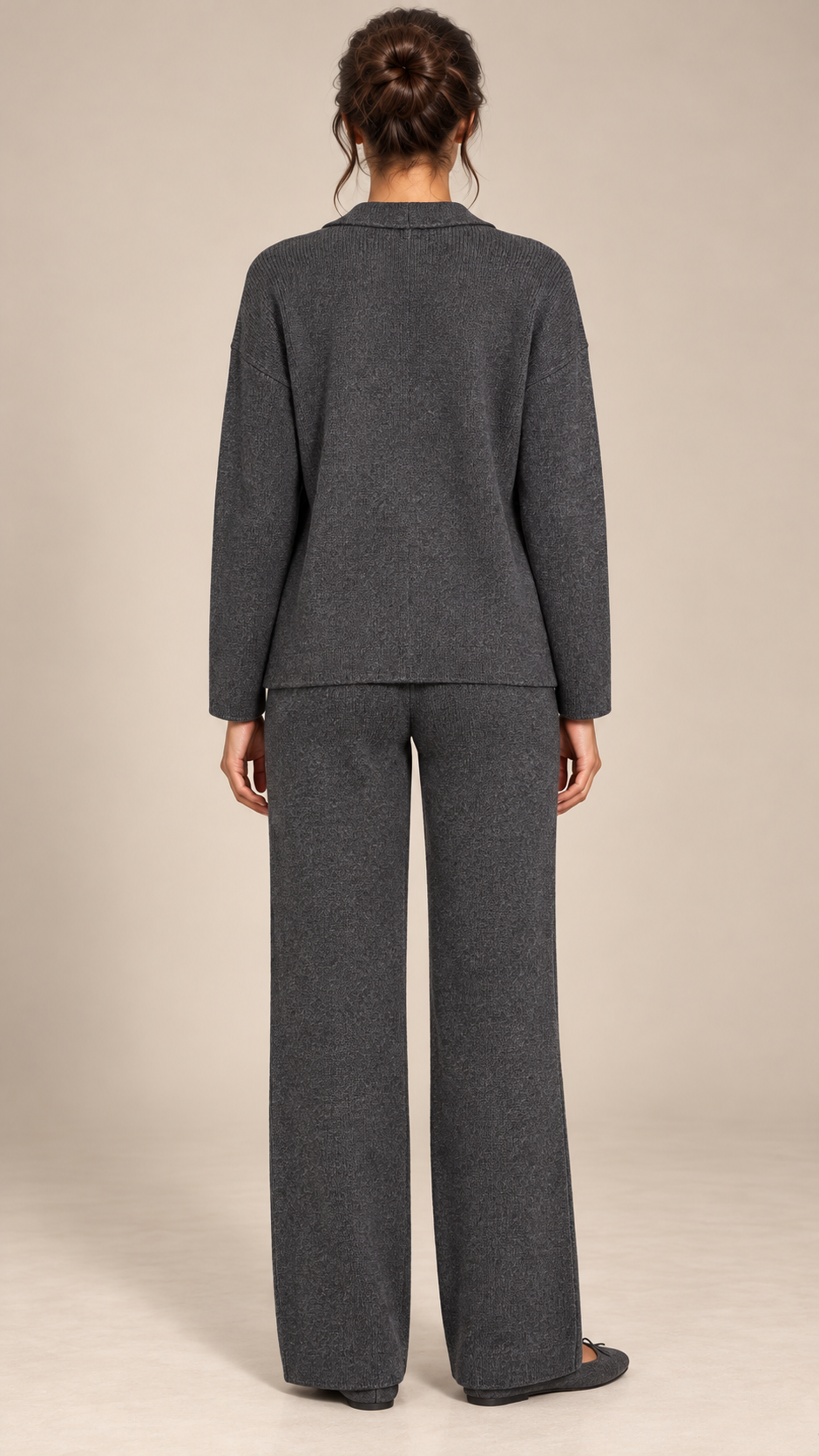 Gwenllian One-Shoulder Knit Set — Dark Gray model back