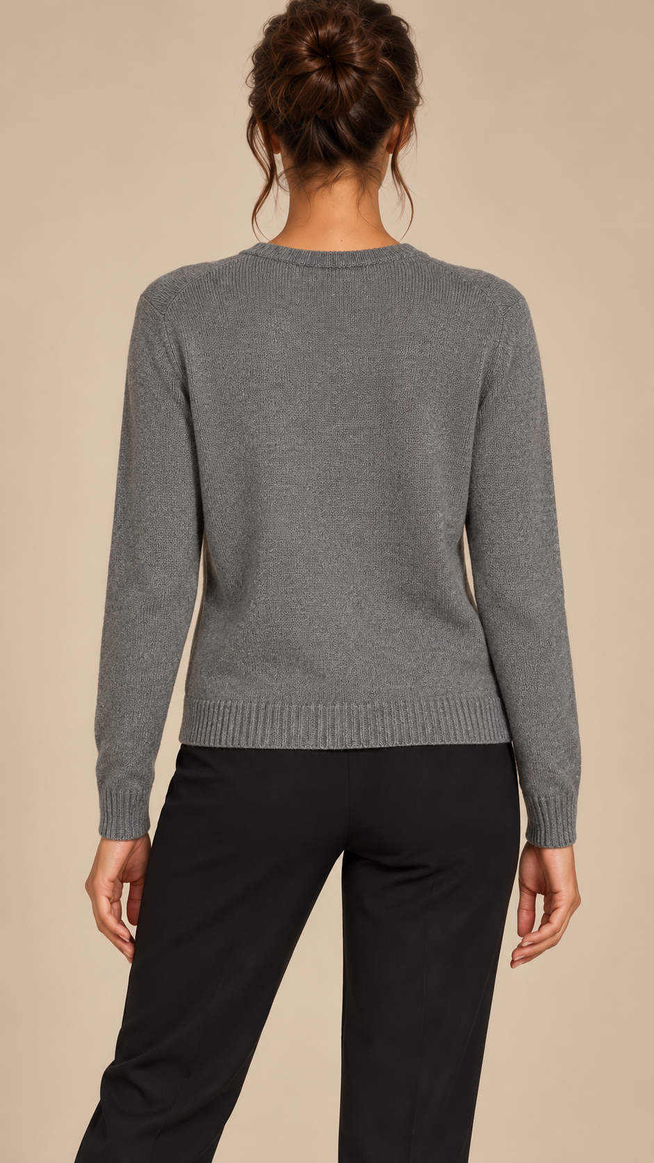 Hedda Crewneck Cardigan — Dark Gray model back