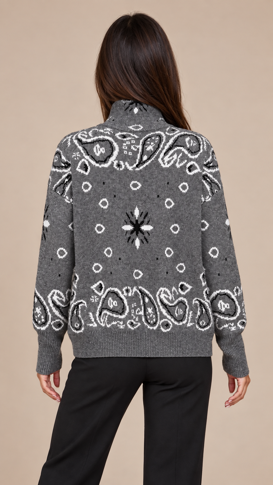 Sienna Paisley Zip Cardigan — Dark Gray model back