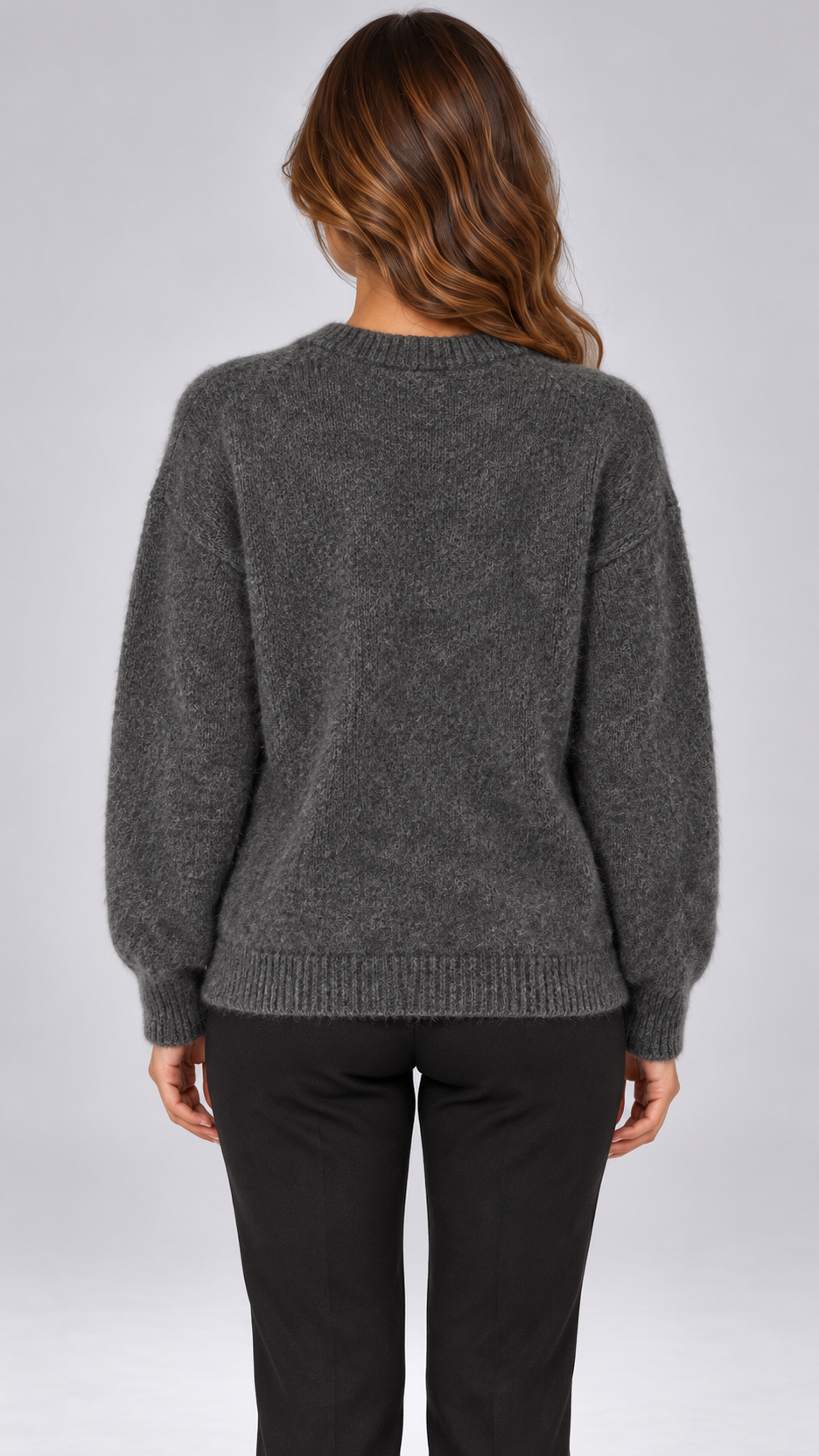 Celestine Shell-Button Cardigan — Dark Gray model back