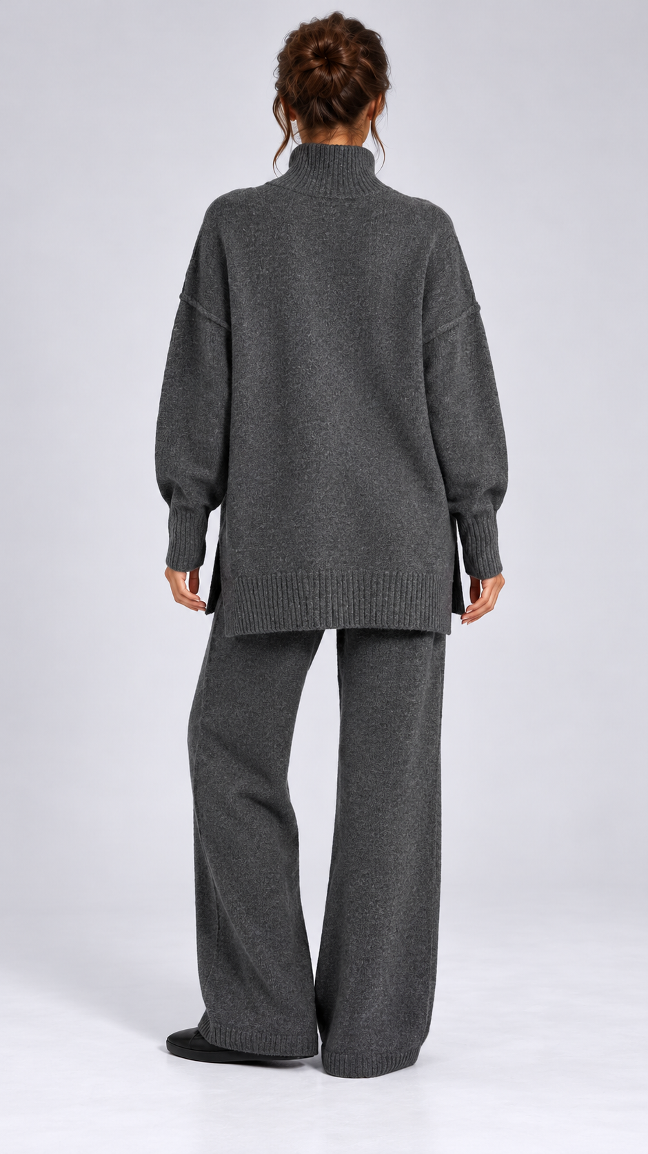 Iolanthe Split-Hem Knit Set — Dark Gray model back