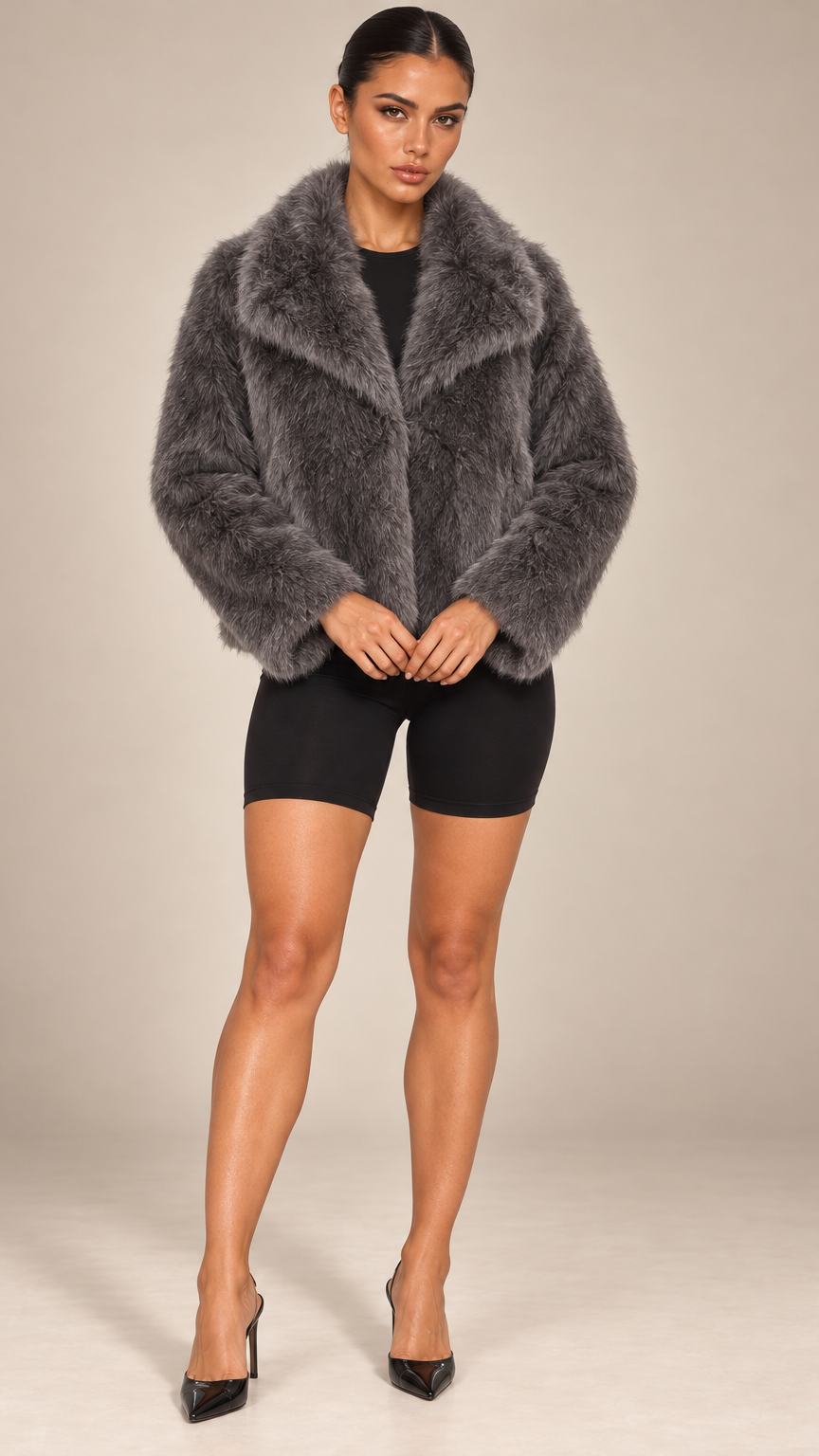 Josette Lapel Jacket — Dark Gray model front