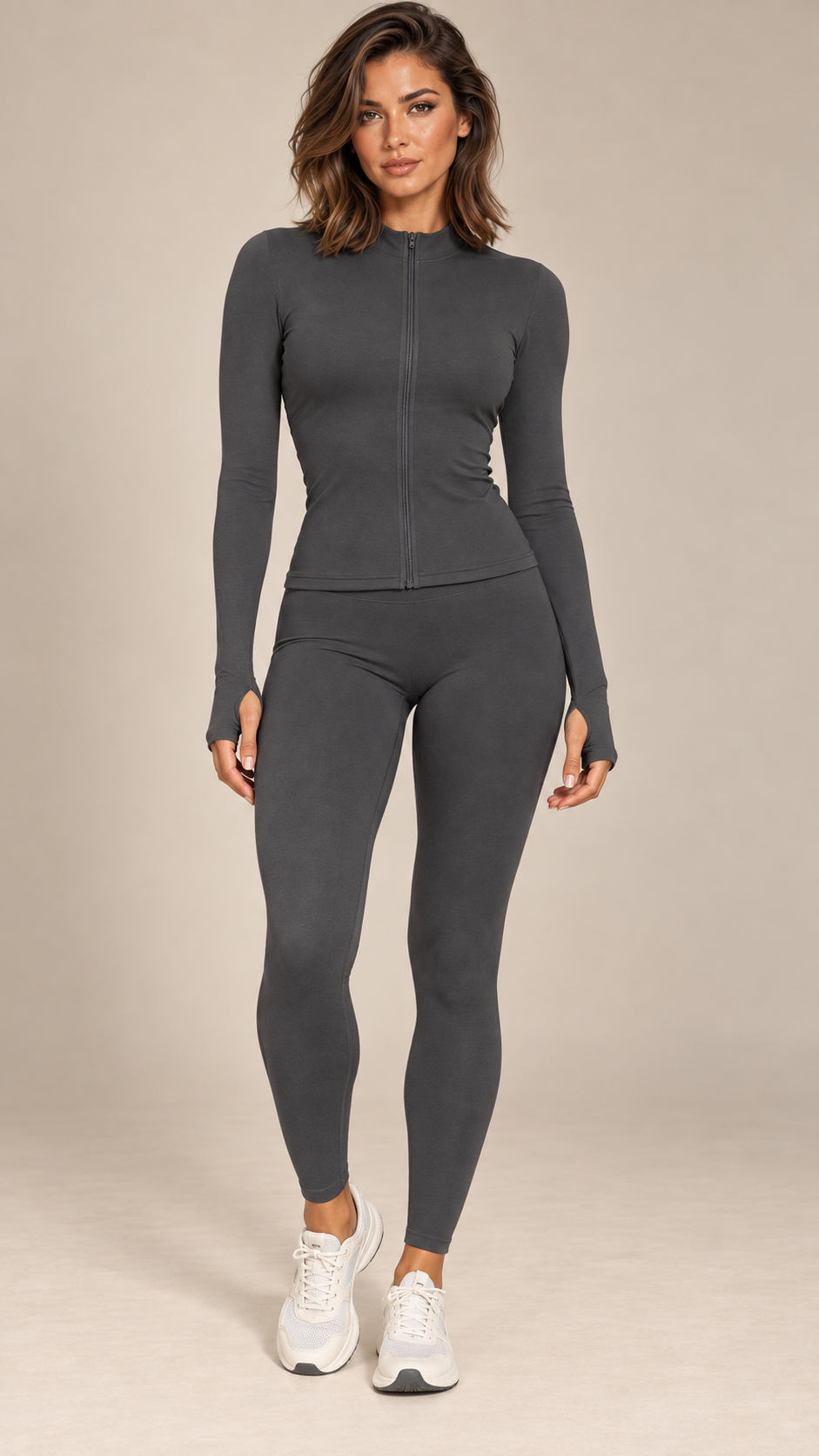 Kalinda Thumbhole Active Set — Dark Gray model front