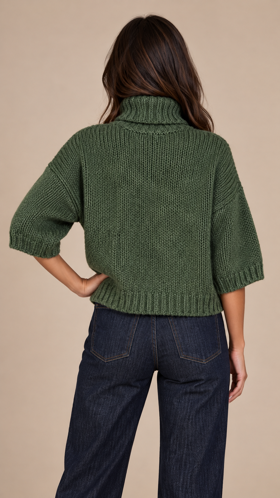 Rowan Chunky Turtleneck — Dark Green model back