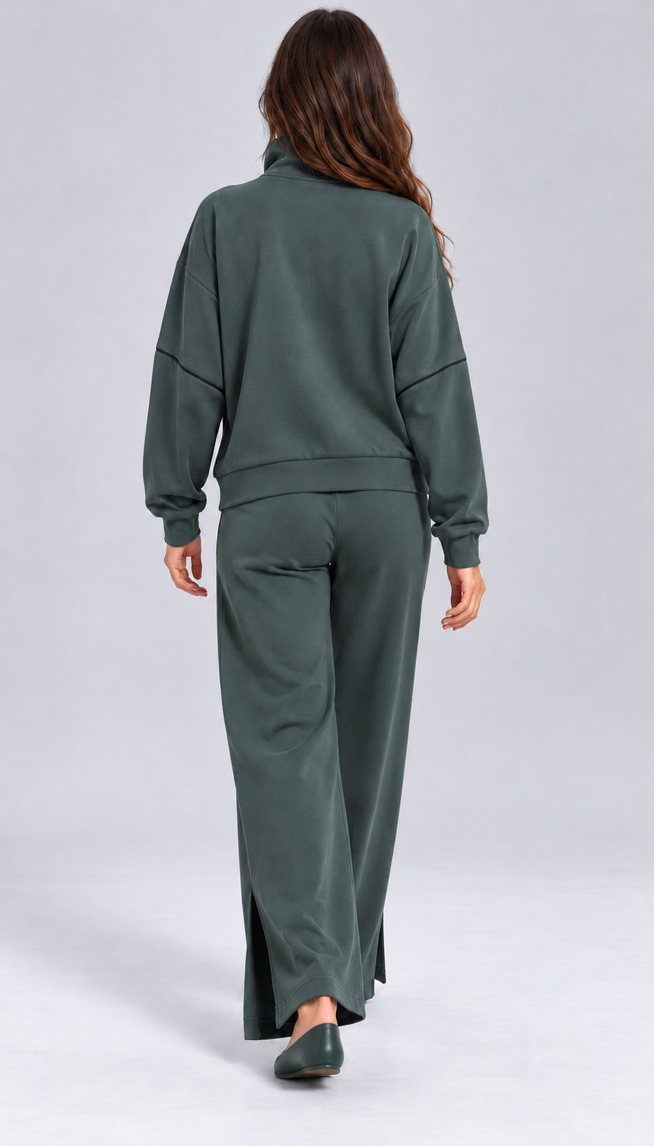 Henna Split-Hem Lounge Set — Dark Green model back