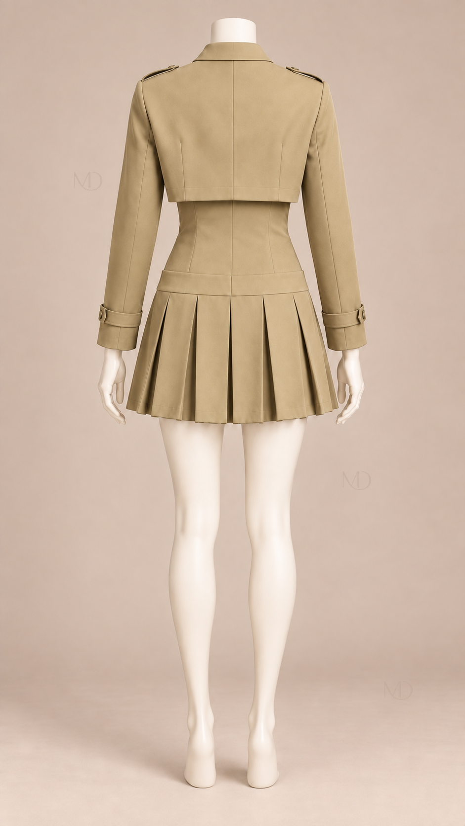 Odette Double-Breasted Dress Set — Dark Khaki mannequin back