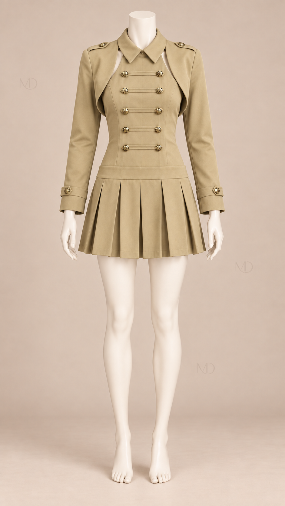 Odette Double-Breasted Dress Set — Dark Khaki mannequin front