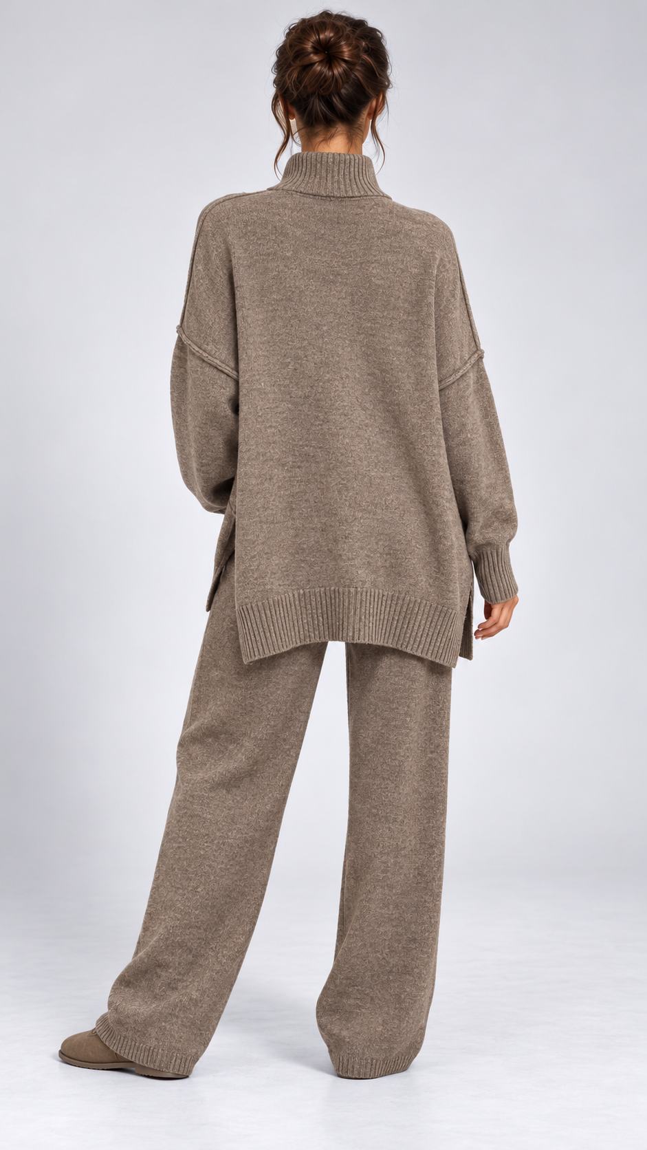 Iolanthe Split-Hem Knit Set — Dark Khaki model back