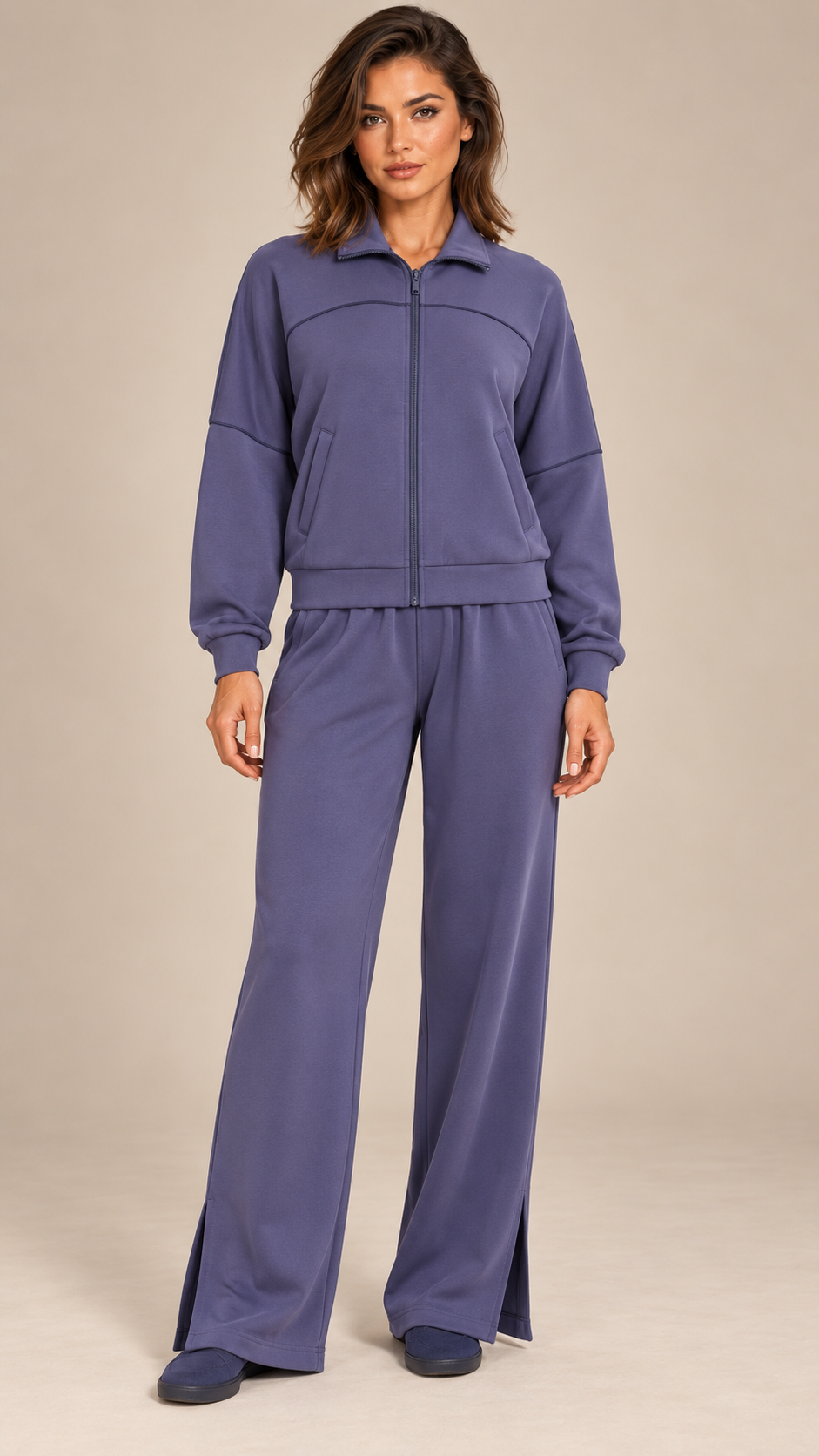 Saoirse Split-Hem Track Set — Dark Navy Blue model front