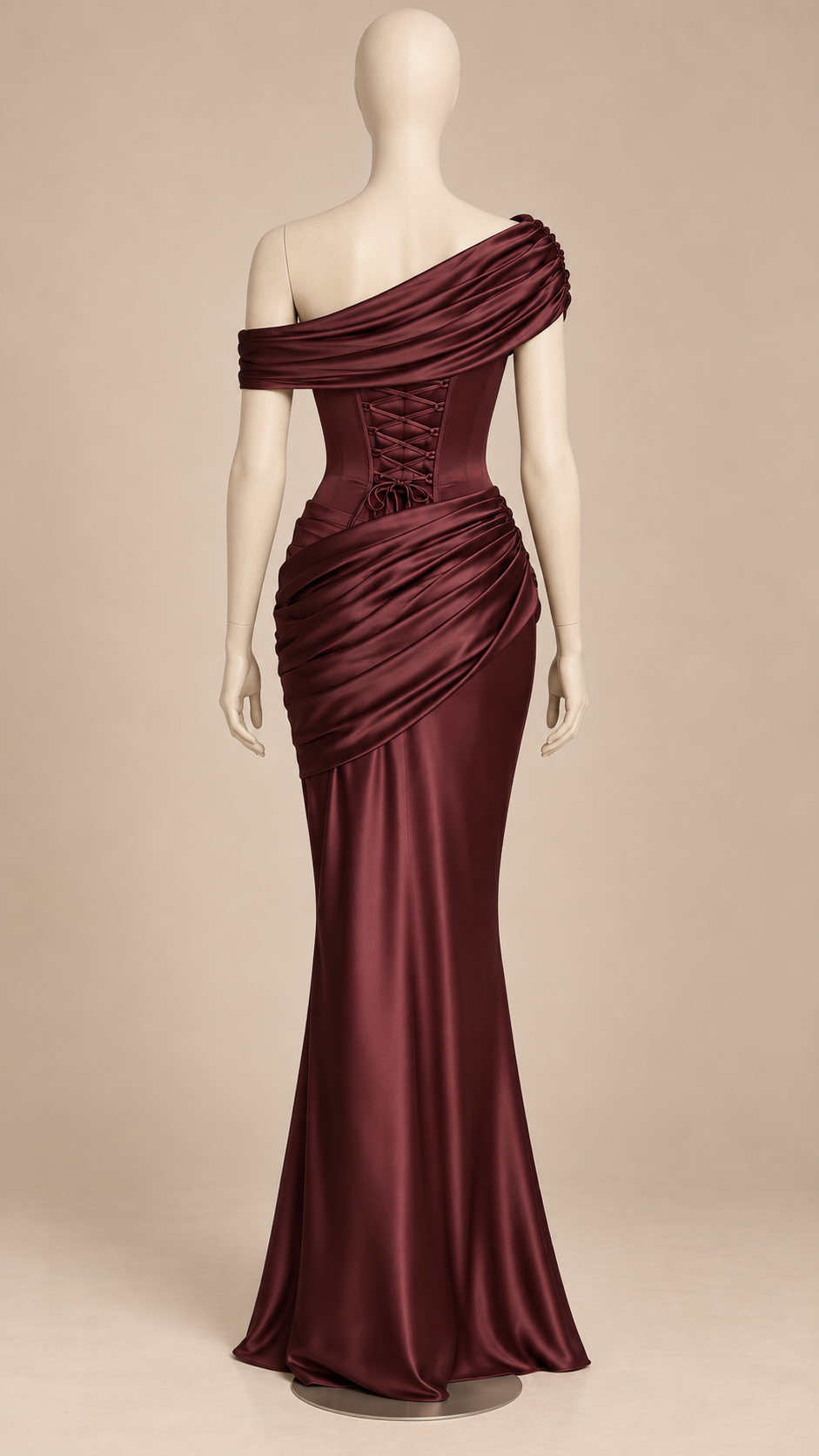 Paulette Corset-Back Maxi — Dark Red mannequin back