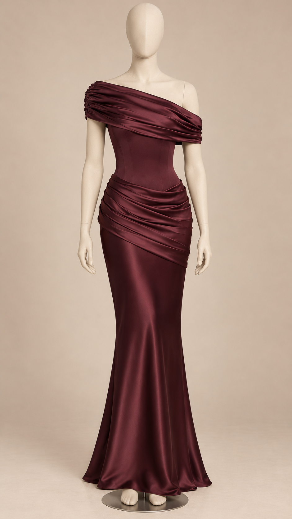 Paulette Corset-Back Maxi — Dark Red mannequin front