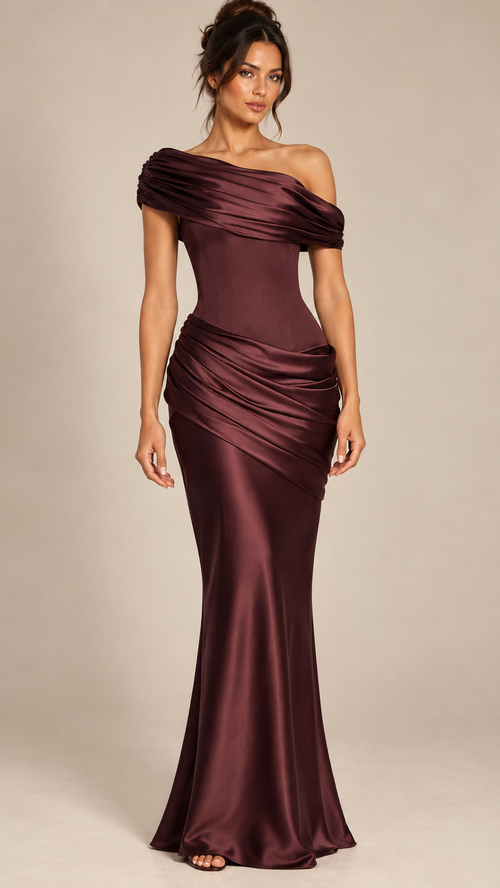 Paulette Corset-Back Maxi — Dark Red model front