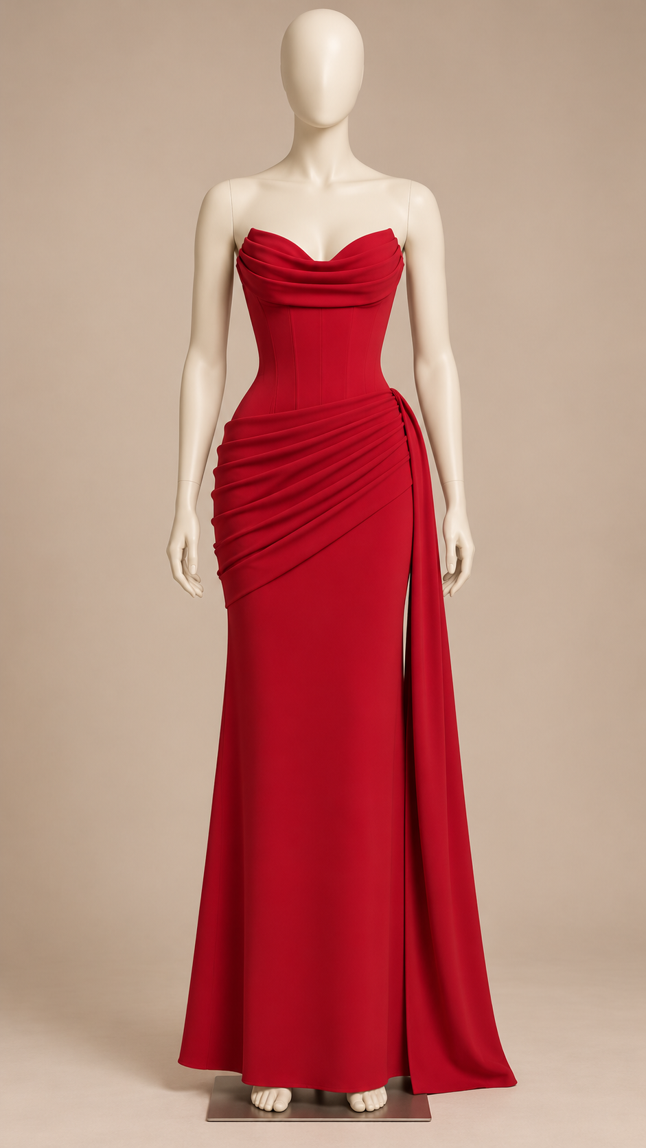 Esmeralda Fishbone Maxi — Deep red mannequin front