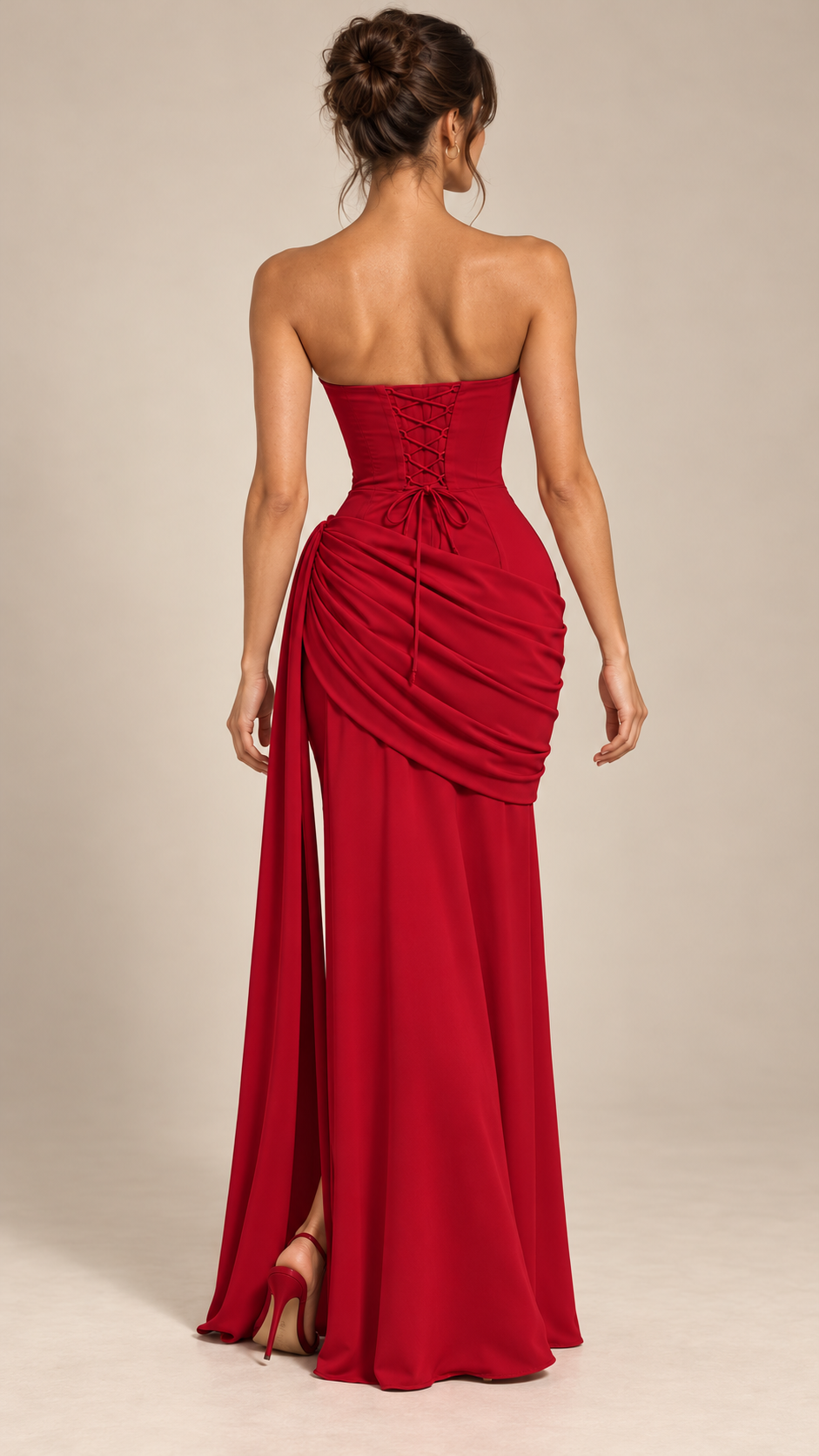 Esmeralda Fishbone Maxi — Deep red model back