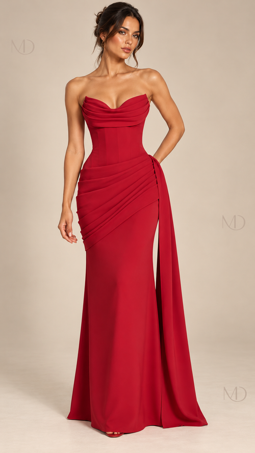 Esmeralda Fishbone Maxi — Deep red model front